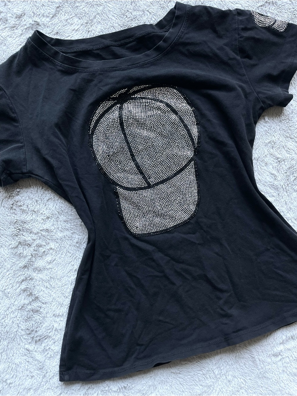 Black Rhinestone Cap Graphic Tee - Picture 2 of 5